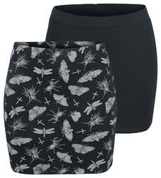 Pack doble de faldas negras en color negro y estampado, Gothicana by EMP, Minifalda