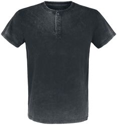 Camiseta con lavado y fila de botones, Black Premium by EMP, Camiseta