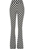 Urban Classics - Leggings Para Mujer Estilo Boot Cut, Estampado De Cuadros Blanco Y Negro, Cintura Alta, Poliéster Y Elastano