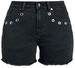Rock Rebel X Route 66 - Shorts negros con ojales, Rock Rebel by EMP, Pantalones cortos