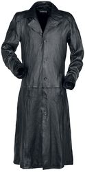 Abrigo largo negro de piel con cuello, Gothicana by EMP, Abrigo de Piel