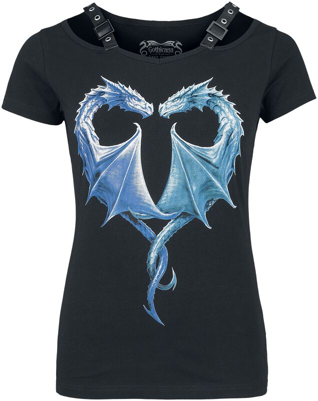 Gothicana X Anne Stokes - Camiseta negra con gran dragón delantero
